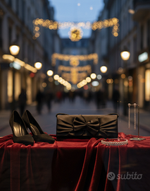 Pochette da Sera Nera in Raso con Fiocco - Clutch