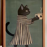 Stampa su tela gatto vestitino a righe 30X40