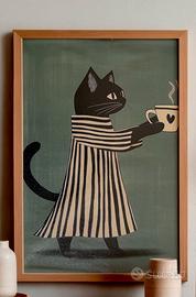 Stampa su tela gatto vestitino a righe 30X40