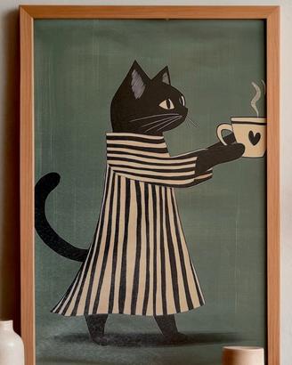Stampa su tela gatto vestitino a righe 30X40