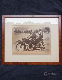 Grande Foto Antica di una Coppia su Moto D'epoca 