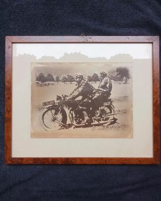 Grande Foto Antica di una Coppia su Moto D'epoca 