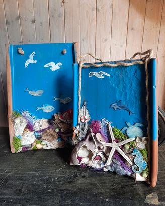 Coppia di Tegole Decorative Artigianali a Tema Mar
