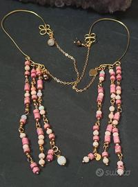 orecchini ear cuff pietre rosa