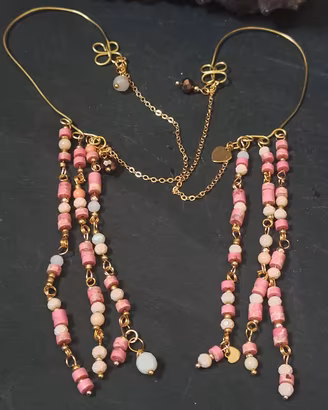 orecchini ear cuff pietre rosa