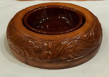 posacenere in legno intagliato con ciotolina 