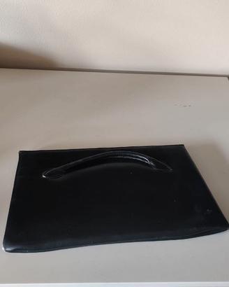 Borsa cartella maxi clutch pelle nera manico
