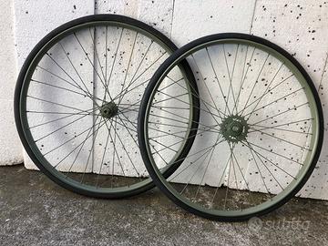 Coppia Ruote bicicletta bersaglieri Bianchi