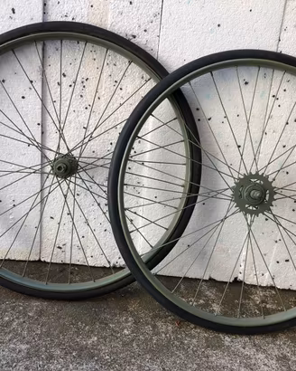 Coppia Ruote bicicletta bersaglieri Bianchi