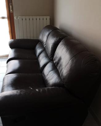 Divano 3 Posti in Ecopelle Marrone Doppio Relax 