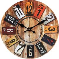 Orologio da parete rotondo effetto legno rustico.