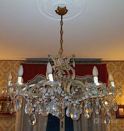 GRANDE LAMPADARIO CRISTALLO E OTTONE VINTAGE