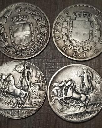 #1986 - 4 monete Regno d’Italia 1 Lira Argento
