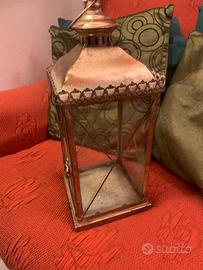 Portacandele in vetro e ottone vintage