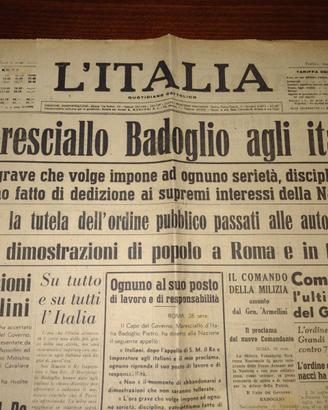 GIORNALE 1943: CADUTA MUSSOLINI, PROCLAMA BADOGLIO