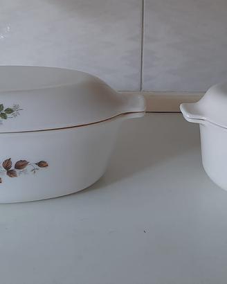 Set 2 pirofile da forno vintage in vetro opalino