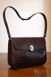 Borsa vintage in vera pelle coccodrillo – marrone