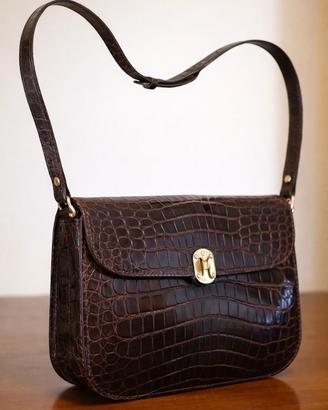 Borsa vintage in vera pelle coccodrillo – marrone