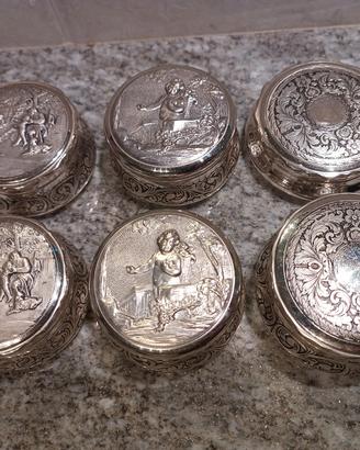 LOTTO 6 antiche scatola portagioie ARGENTO 