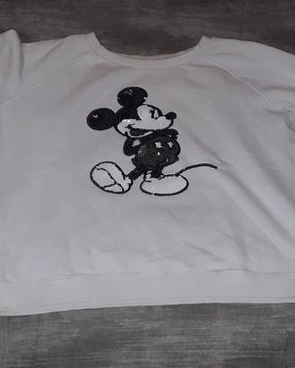 Felpa Bianca Disney Topolino con Paillettes 