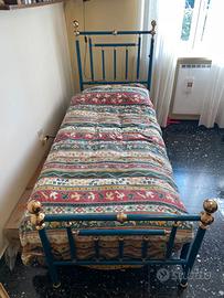 letto singolo in ferro azzurro dorato - E. Tavella