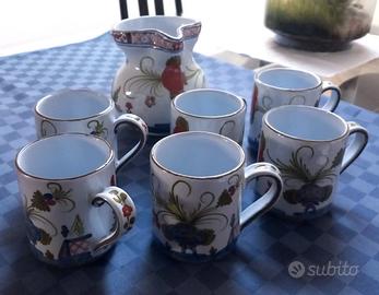 6 boccali + caraffa ceramica Faenza
