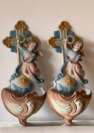 Coppia Acquasantiere Vintage Porcellana Biscuit