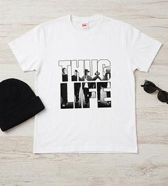 T shirt uomo "THUG LIFE" in cotone bianco 