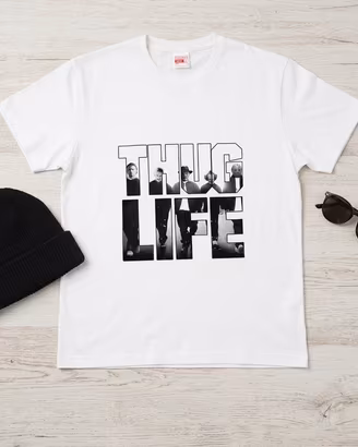 T shirt uomo "THUG LIFE" in cotone bianco 