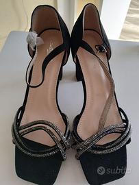 Sandali Neri Scamosciati con listini Strass nr.39