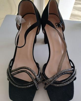 Sandali Neri Scamosciati con listini Strass nr.39