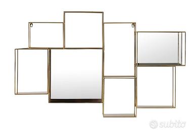 Scaffale da parete con specchio in metallo dorato