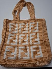 borsa beige bianca crochet