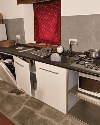 cucina laccata bianca con piano in pietra