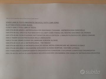 LIBRI DI TESTO UNIVERSITA' BICOCCA - COME NUOVI