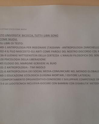 LIBRI DI TESTO UNIVERSITA' BICOCCA - COME NUOVI