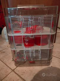 Gabbia per criceti 3 piani con accessori 