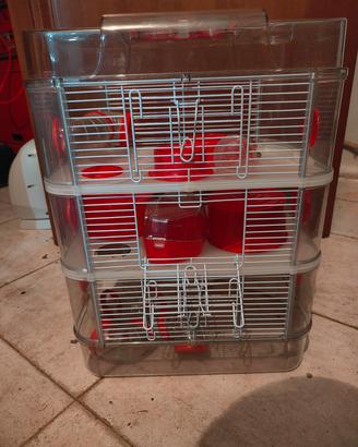 Gabbia per criceti 3 piani con accessori 
