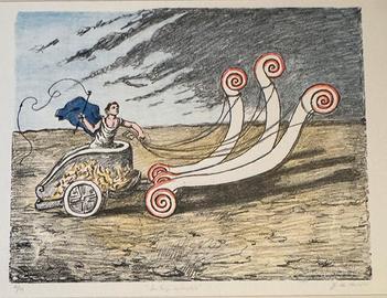 Litografia Giorgio De Chirico - La Biga Invincibil