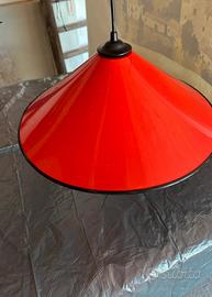 Lampada a sospensione smaltata rossa vintage