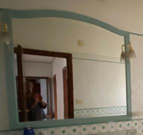 specchio da bagno in legno e 2 applique