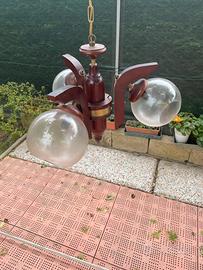 Lampadario in legno vintage anni 70