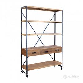 Libreria 3 Cassetti 5 Scaffali Legno e Metallo