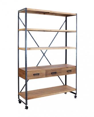 Libreria 3 Cassetti 5 Scaffali Legno e Metallo