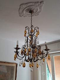 lampadario con gocce in vetro 