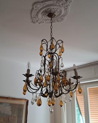lampadario con gocce in vetro 
