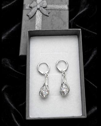 set collana orecchini argento zirconi goccia donna