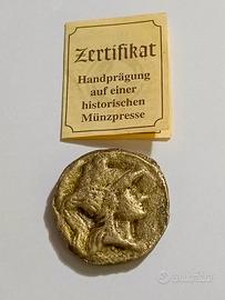Riproduzione moneta greca antica con certificato
