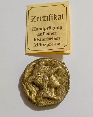 Riproduzione moneta greca antica con certificato