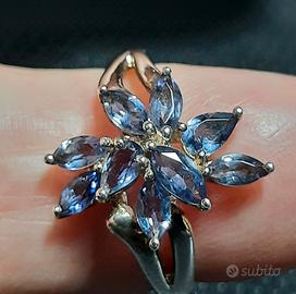 Anello 925 a grappolo pietre  tanzanite naturali